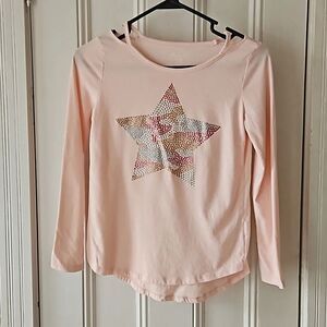 The Children's Place Girls 10/12 Light Pink Glitter Star Long Sleeve Tee